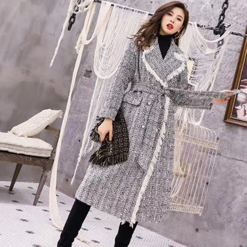 VGH лоскутное твидовое женское пальто с кисточками воротник лацканами длинный