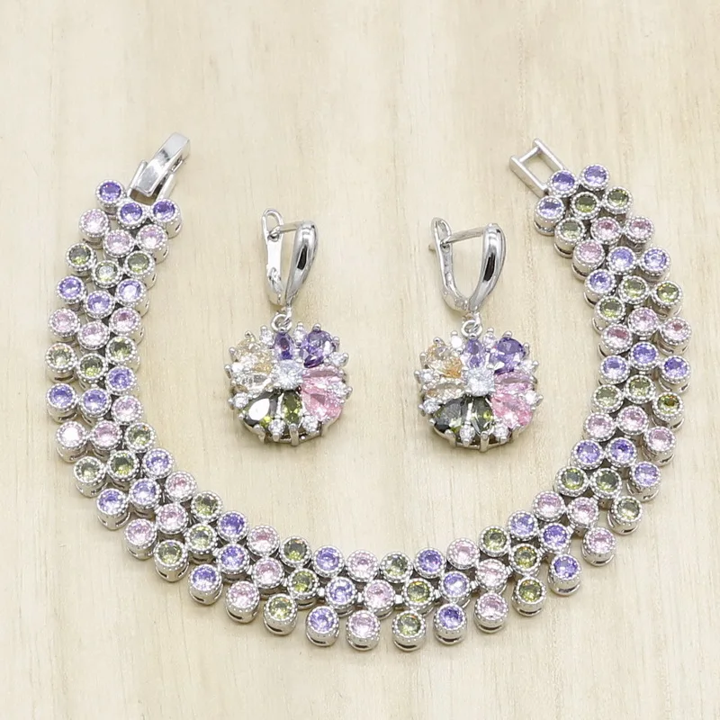 Комплект из колье серёг и браслета серебристого цвета|Ювелирные наборы для