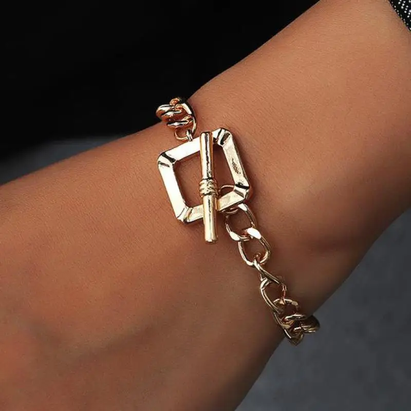

New Thick Chain Square Bracelet European American Exaggerated Charms Bracelets For Women Gold Color Bracelets & Bangles Jewelry