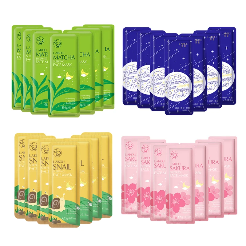 

7pcs Beauty Snail Matcha Sakura Face Mask Facial Sleep Cream Disposable Moisturizing Nourishing Firming Beauty Facial Treatment