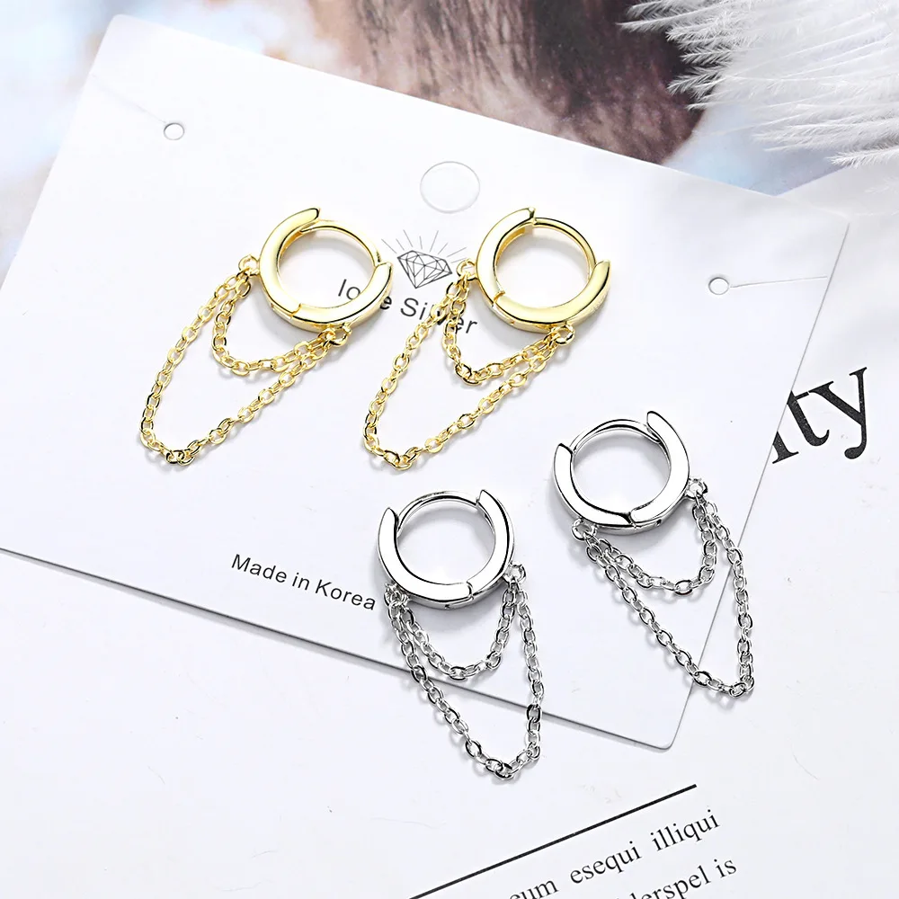

Gold Silver Long Chain Earring For Women 925 Sterling Silver Earrings Fashion Silver Jewelry korean
