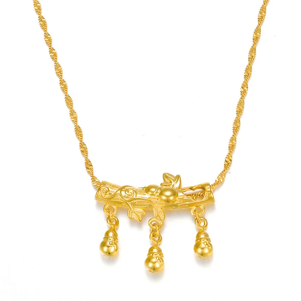 

New Fashion Gourd Leaves Pendant Necklaces for Women 24K Gold Color Choker Necklace Mascot Ornaments Jewelry Lucky Symbol Gift
