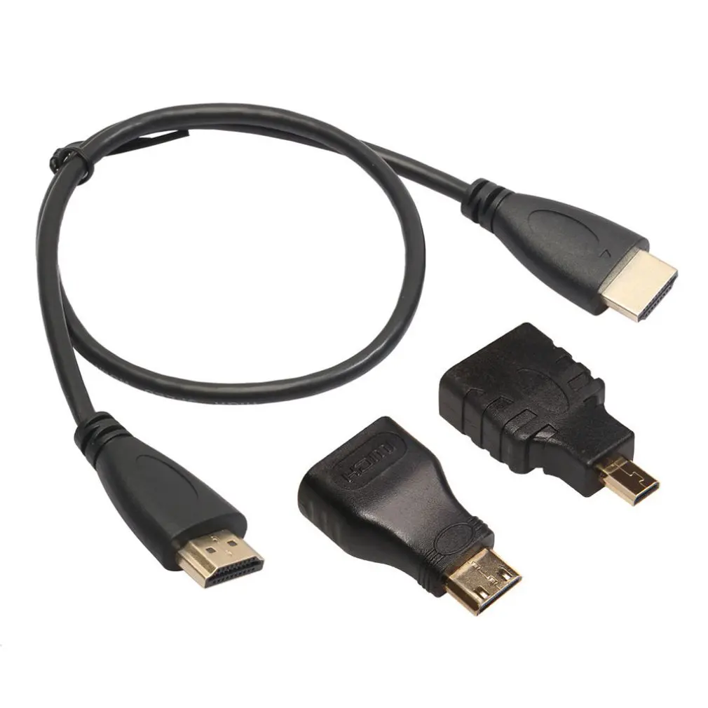 

0.5 Meters Portable Size 3 in 1 Multifunctional Male to Male Cable + Micro HDMI-compatible Adaptor+ Mini Adapter Cable
