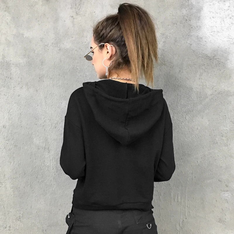 HEYounGIRL напечатаны Harajuku чёрное худи Женская Толстовка Повседневная Свободная Толстовка в стиле панк Женская Корейская толстовка с длинными рукавами Осень