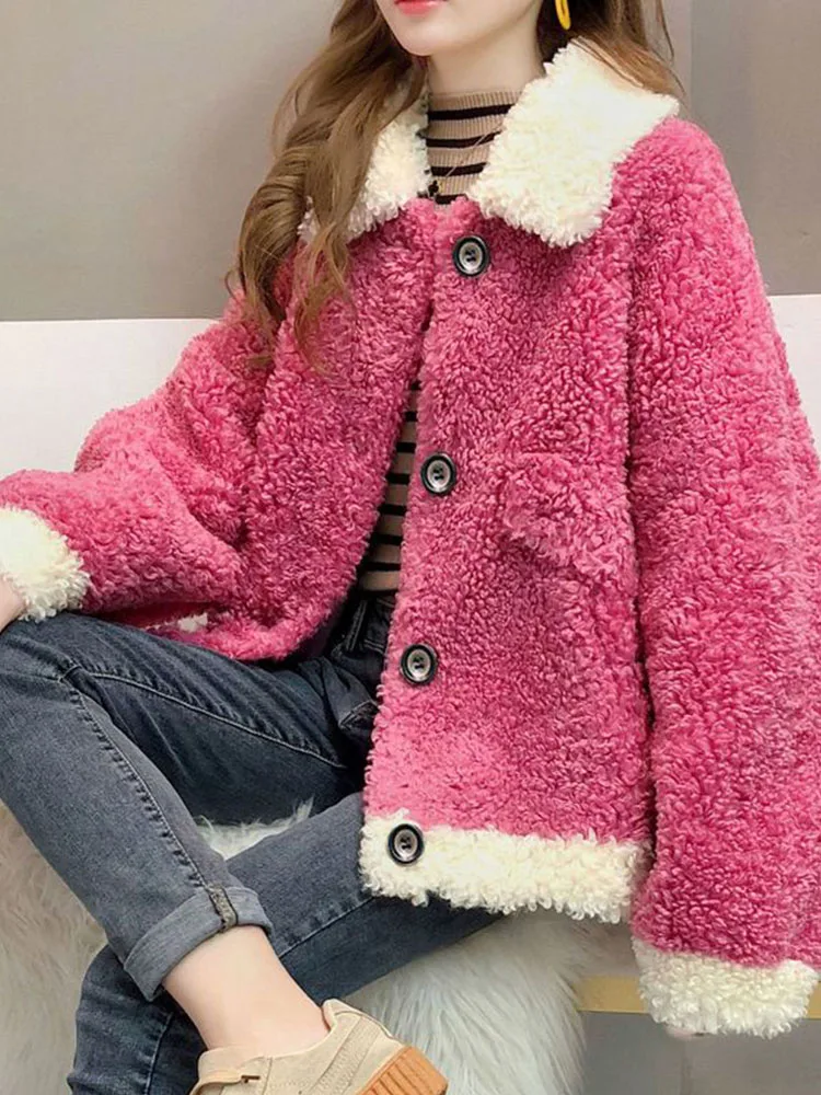 

Пальто женское осенне-зимнее из овечьей шерсти, новая модная короткая женская куртка, корейский тонкий дикий кардиган, пальто, женская одеж...