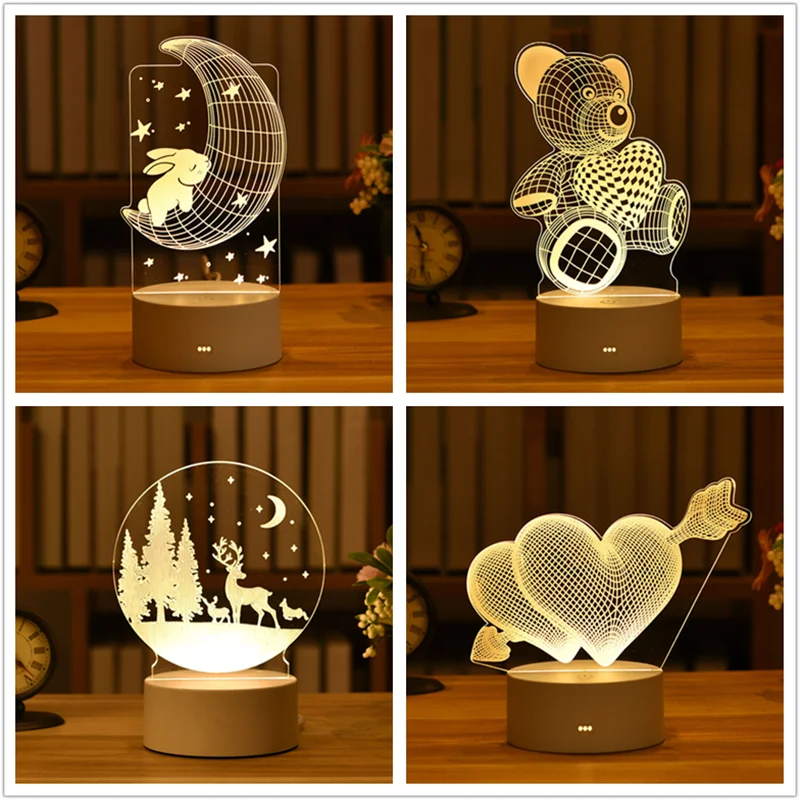 

Roses Bear Valentine's Day Love 3D Lamp Acrylic LED Night Light Valentines Day Wedding Decoration Easter Decoration10*18cm
