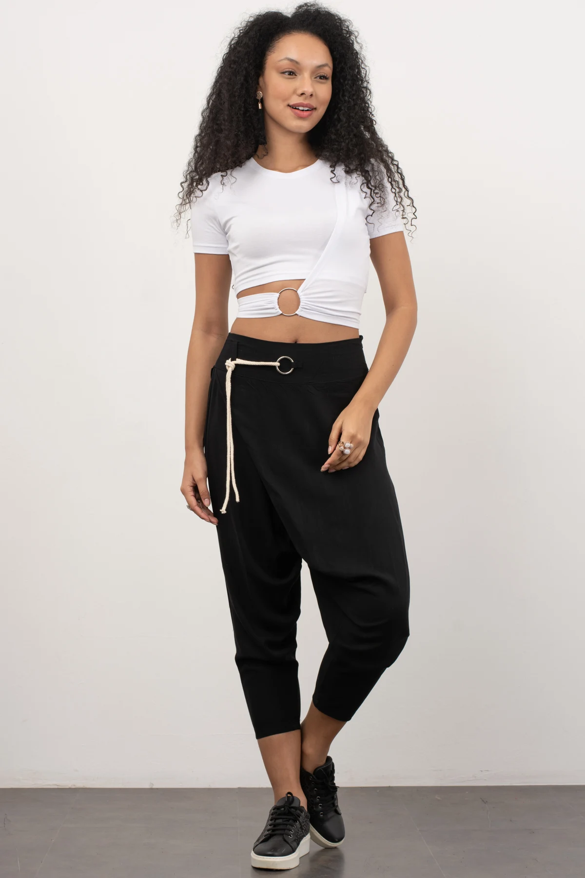

Black Waist Lacing And Buckle Detail Baggy Pants summer spring new season casual cut modern design stylish women bottom clothing