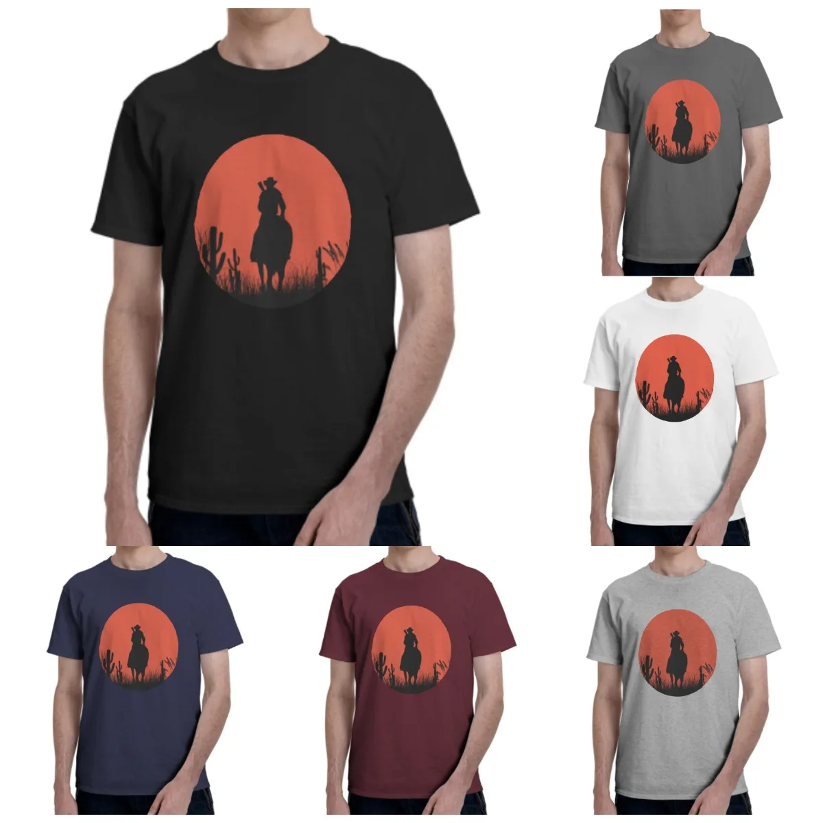 

New Arrival Red Dead Redemption 2 T Shirt RDR2 Printed Men Casual Short Sleeve Tshirt Sunset Horse Game Male Harajuku