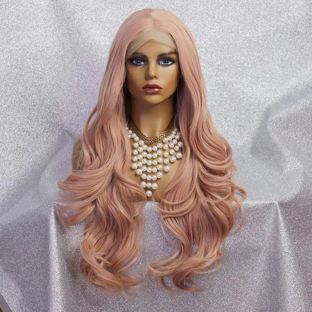 

13*4 Pink Color 180% Density 26 Inch Long Body Wave Synthetic Wigs Lace Front Wig For Black Women Daily Cosplay Heat Resistant