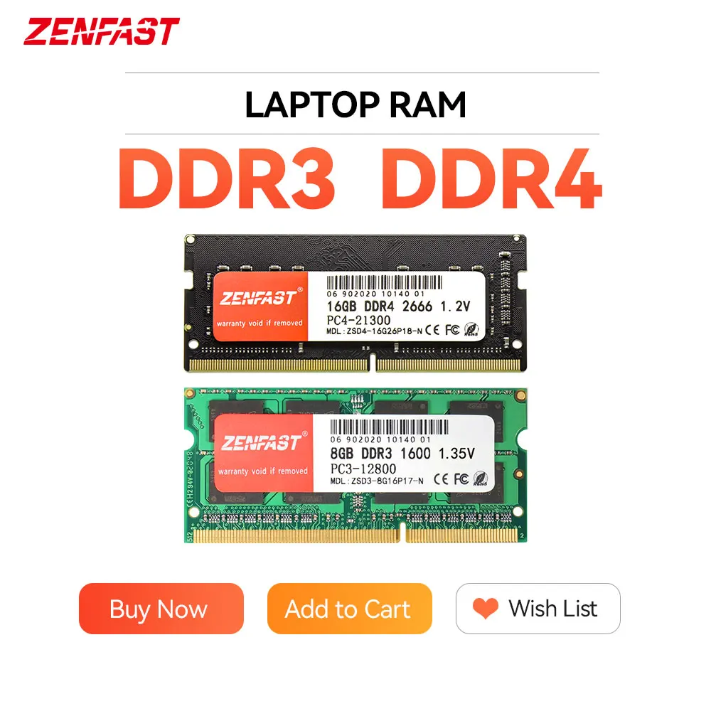 ZENFAST Memoria Ram DDR3 DDR4 8GB 16GB 4GB Laptop Notebook 1333 1600MHz 2133 2666 2400MHz Sodimm Memória For Intel and AMD |