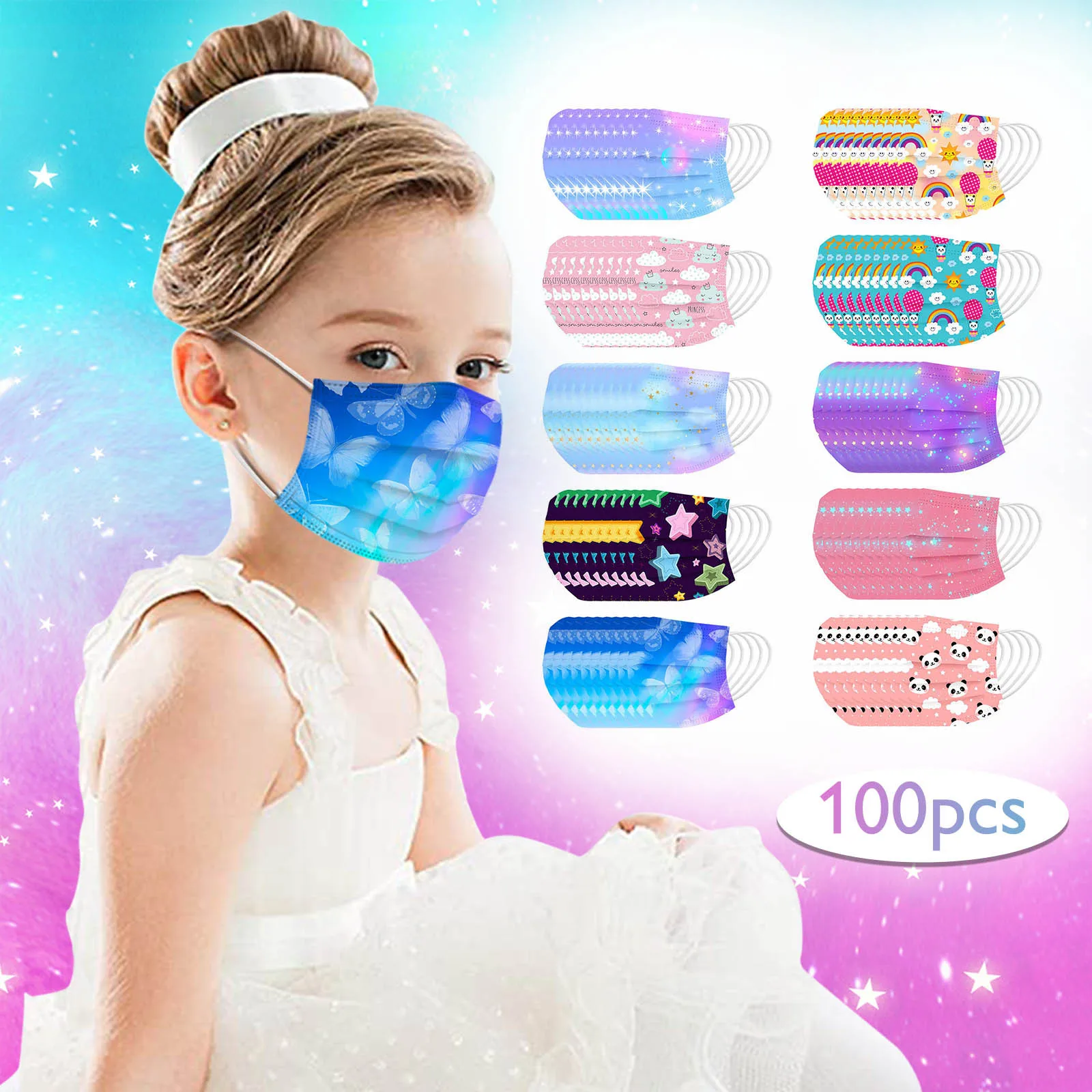 

100 шт., детская 3-слойная маска-бандана для Хэллоуина