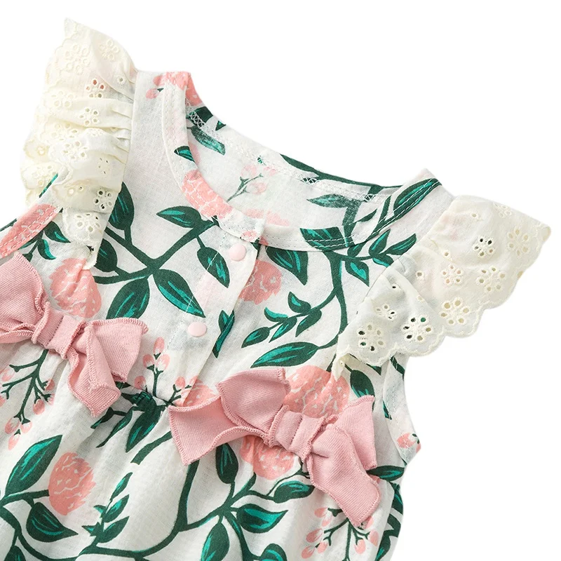 2019 Fashion Cute Toddler Kids Baby Girl Floral Ruffle Romper Flower Print Summer Bowknot Jumpsuit Newborn Clothes | Детская одежда и