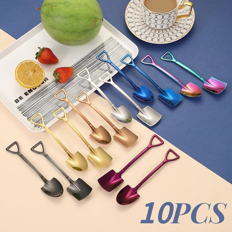 

10Pcs Stainless steel Shovel coffee spoon Set Creative tea-spoon Shovel dessert spoon Christmas Gift Tableware Ice Cream Tools