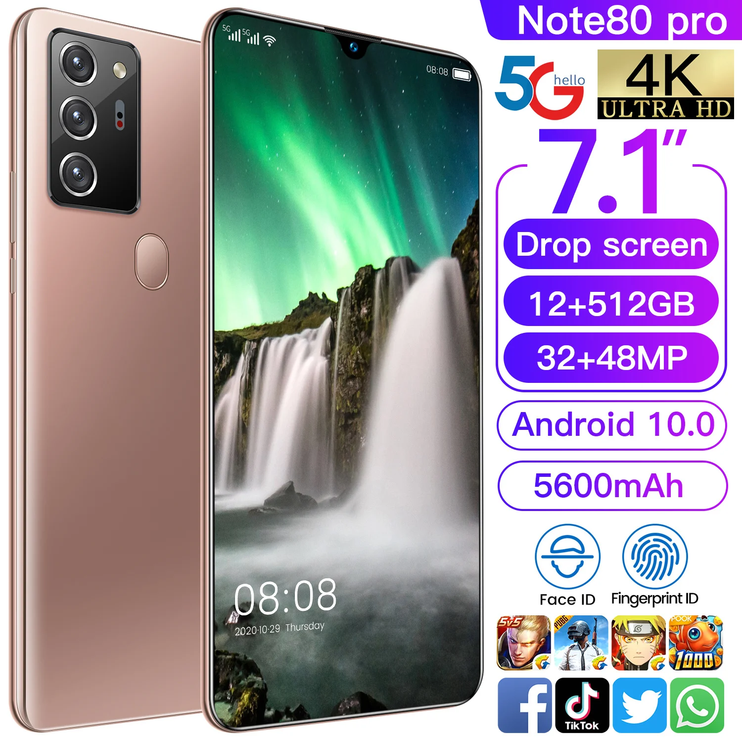 

Global Version Note80 Pro 7.1 Inch Smart Phone 10-core Processor High-definition Pixels Large Screen Ultra-thin Mobile Phone