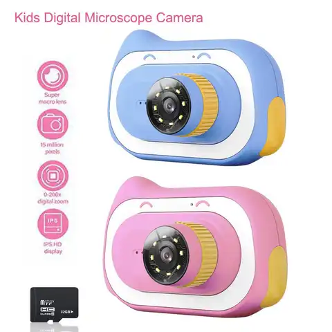 Детский уличный микроскоп для кемпинга, камера для фото-и видеосъемки, ЖК-дисплей 2 дюйма, 15 МП, 200X зум, Беспроводная Лупа, CCD, цифровая камера, ...