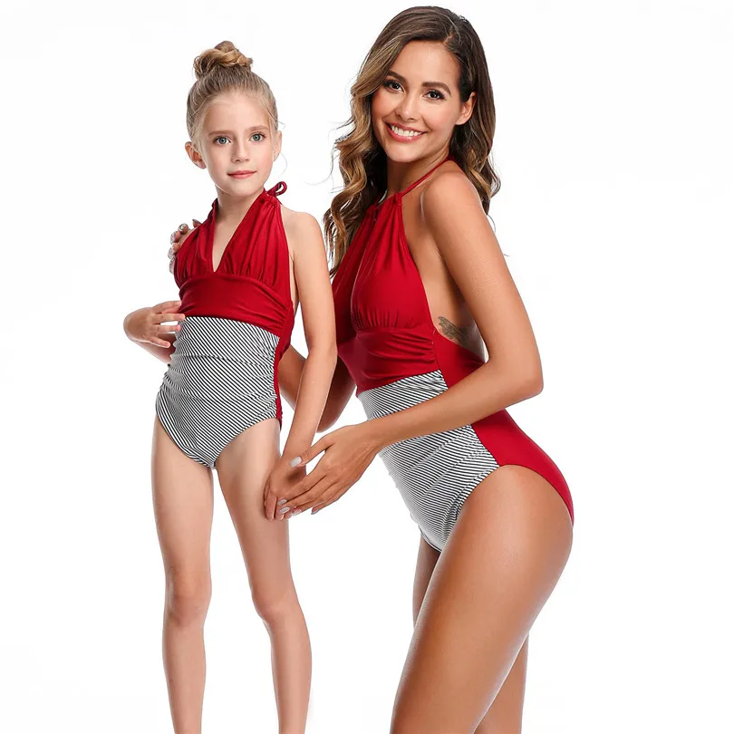 Купальники для мамы и дочки купальники Семейные комплекты бикини комбинезоны |