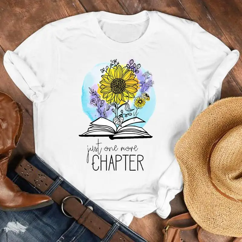 

Women Clothing Watercolor Book Flower Spring Fashion Clothes Casual Short Sleeve Female Summer Tshirt Top Graphic Tee T-shirt