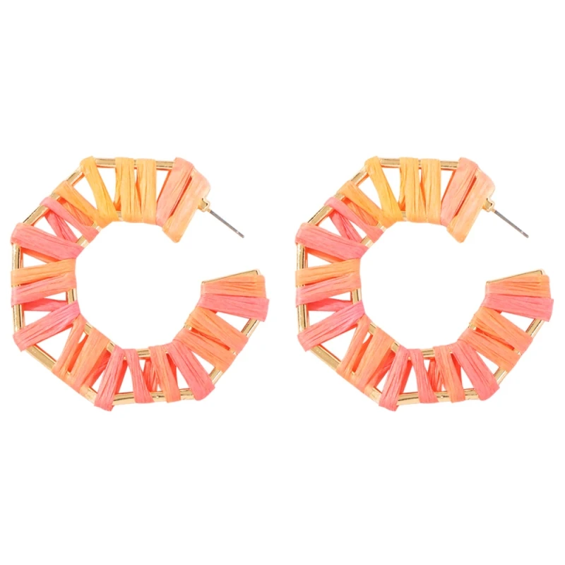 orange red 2 Женские серьги-кольца с разноцветными бусинами, большие круглые висячие серьги в богемном стиле, массивные Висячие серьги, аксессуары для ушей E68411 - Окраска металла: orange red 2