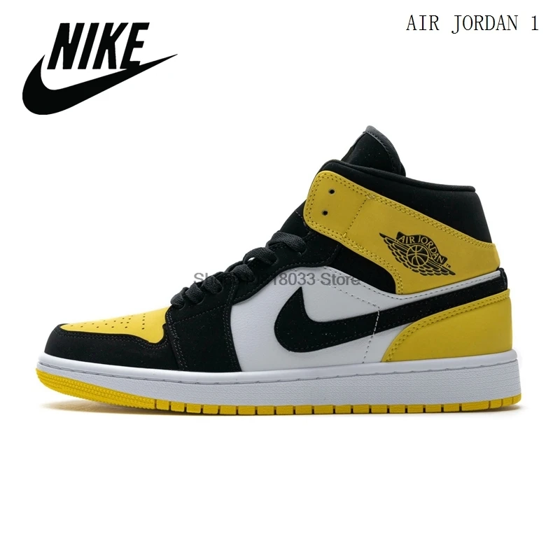 Original NIke Air Jordan 1 Mid SE Yellow Toe Men's and Women's Basketball Shoes Size 36-45 #1 |