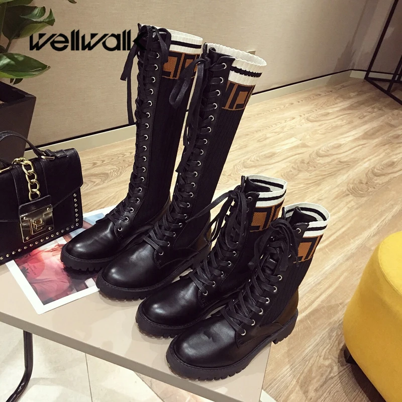 Wellwalk/Брендовые ботильоны Martens женские высокие ботиночки на шнуровке обувь