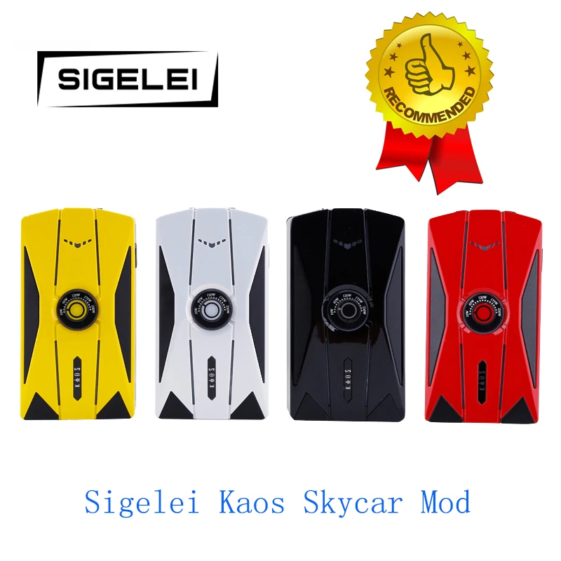 Распродажа! Sigelei Kaos Skycar Mod Vape Питание от двух аккумуляторов 18650 со сменным цветом
