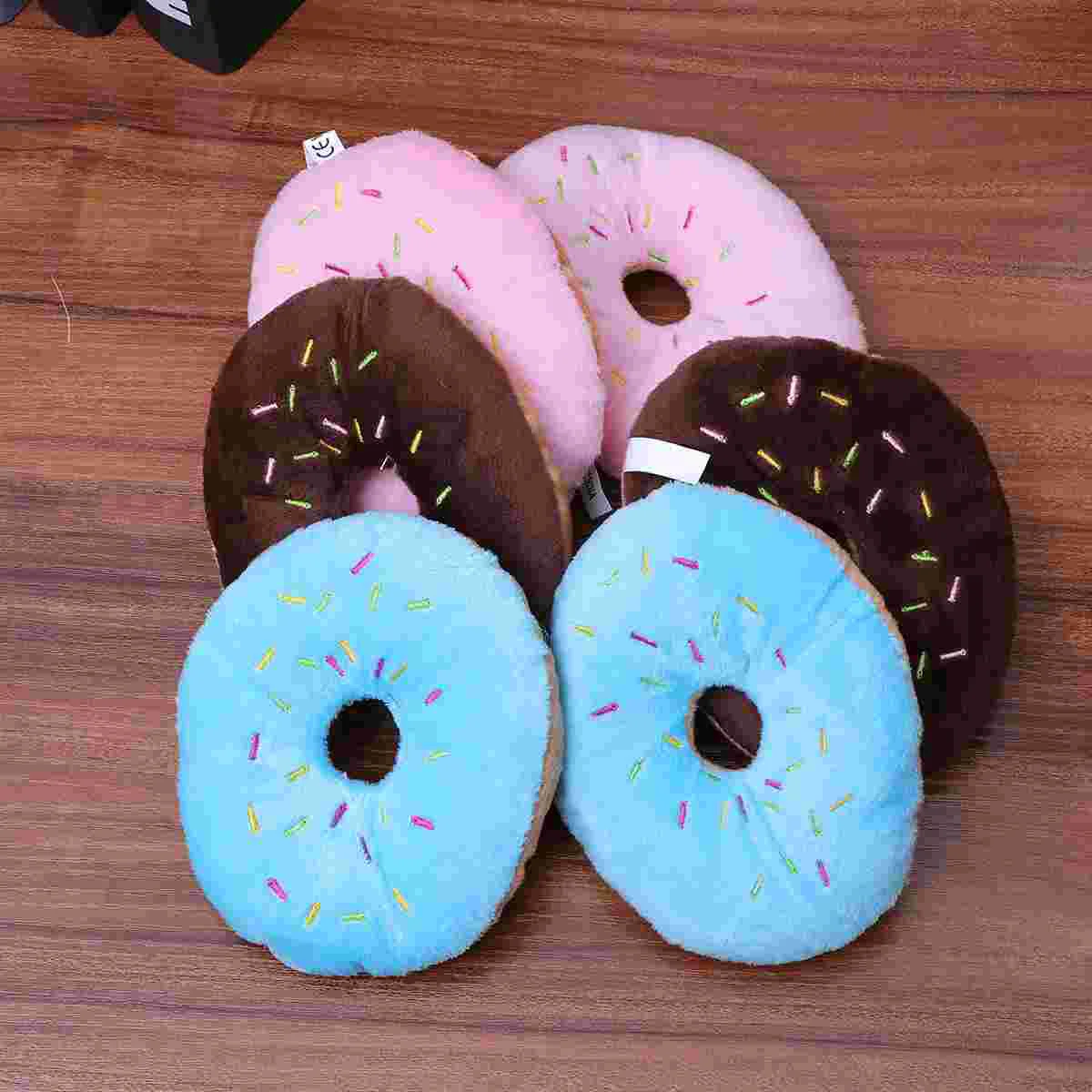

4PCS Pet Plush Cartoon Donut Shaped Pet Lovely Donut Pet Chew Elastic Donut Shaped Pet Funny Pet Squeaky Sound