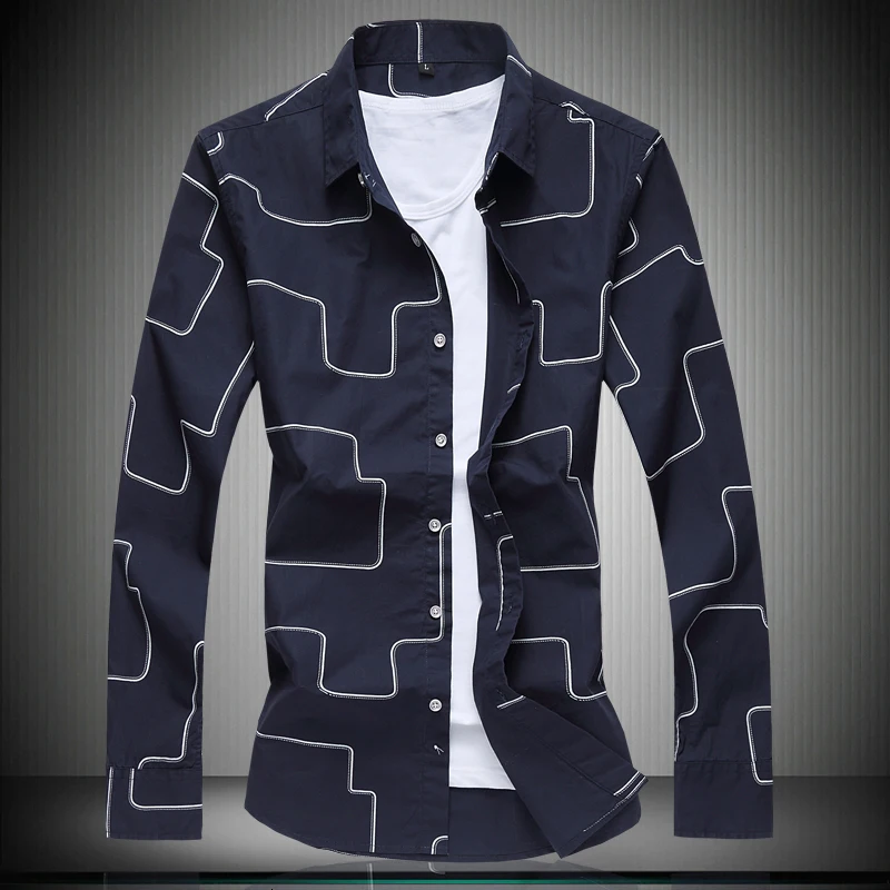 Новинка 2019 осенняя Модная брендовая мужская одежда приталенная Мужская рубашка