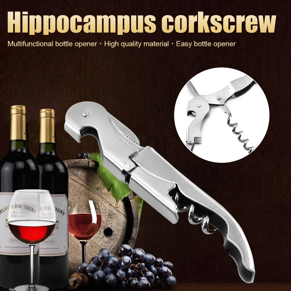 

Stainless Steel Corkscrew Double Hinged Waiters Wine Bottle Opener LeverTool Silver HY99