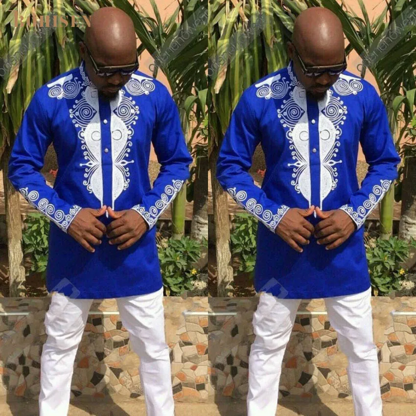 BOHISEN 2019 африканская мужская одежда Дашики печати вечерние платья синий длинный
