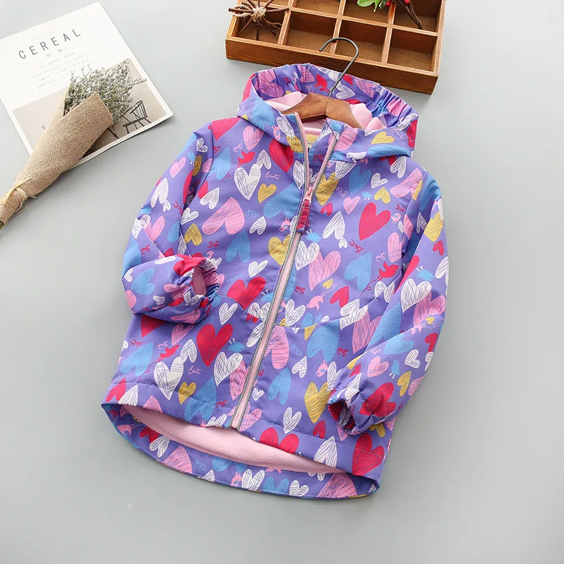 Детская флисовая куртка с принтом водонепроницаемая ветровка для девочек на