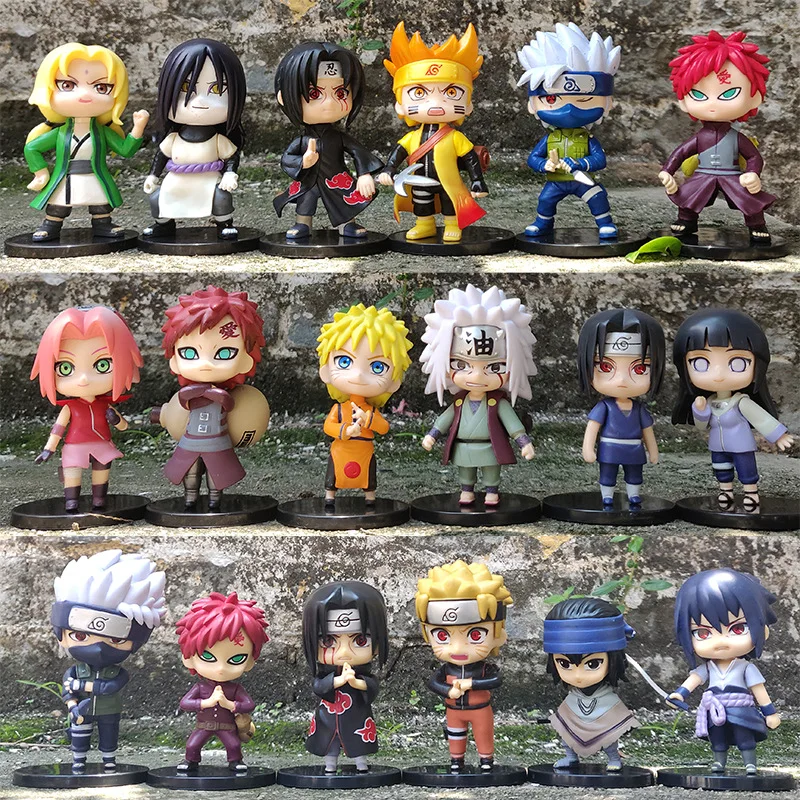 

Bandai Naruto Anime Figures 8-10cm Model Q Version Naruto Sasuke Kakashi Gaara Itachi Sakura Figurine Gift Box Toy For Children