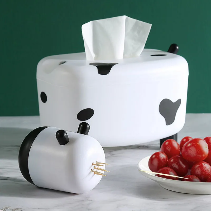 

Cartoon Cow Tissue Box DIY Toothpick Dispenser Organizer Cute Storage Box Popular Home Decor Home Office Storage Tissue Holder