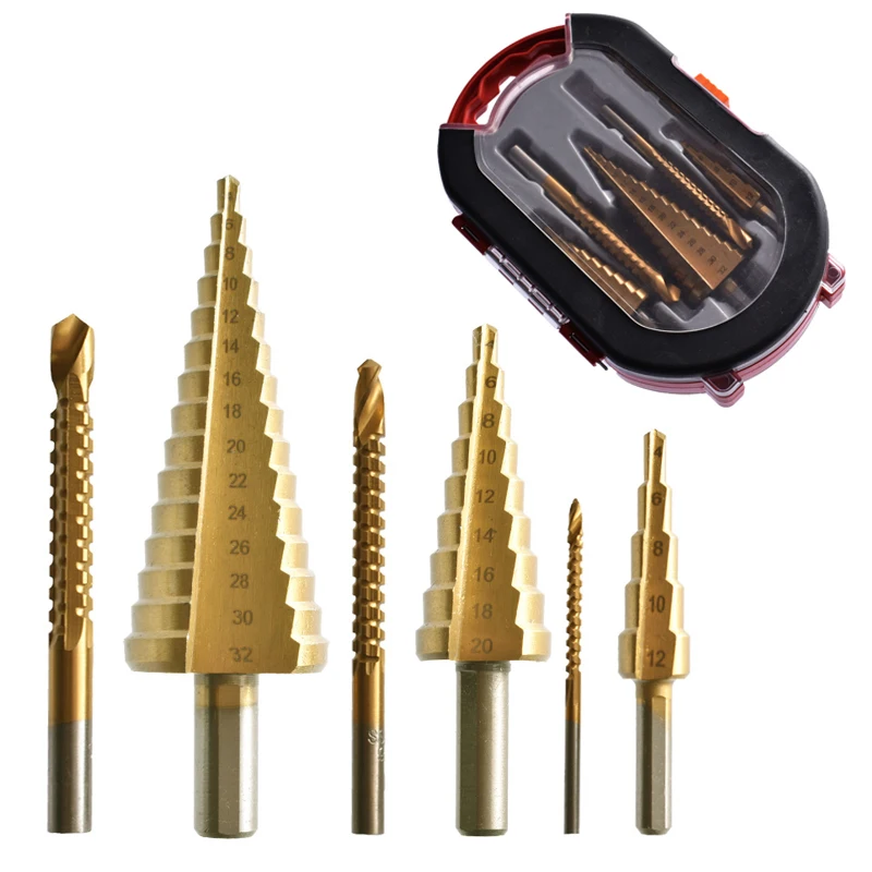 

6Pcs/Set Step Drill Bit and Drill Bit-Milling Cutter Countersink for Metal/Wood Metal Cone Drill Hss Step Cone Metal Hole Cutter