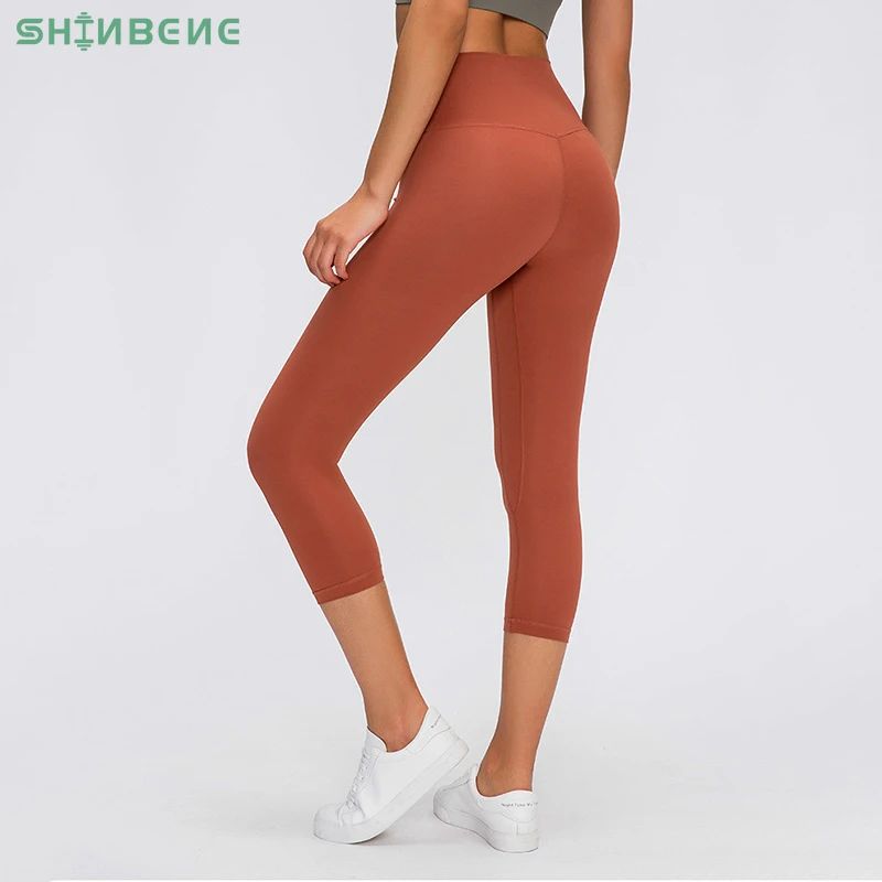 

SHINBENE 2.0Versions Naked-Feels Plain Running Sport Cropped Pants Women Breathable High Rise Yoga Fitness Athletic Capri Pants