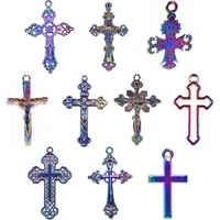 10pcs mix rainbow cross pendant charms for jewelry making necklace christ jesus pendants diy supplies crosses accessories women