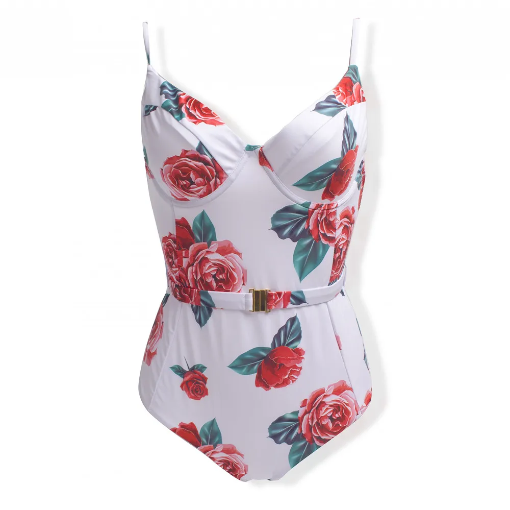 Женский слитный купальник с открытой спиной принтом