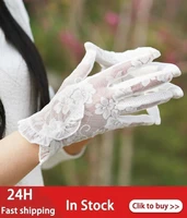 gloves women touch screen woman decent lace gloves lotus floral elegant lady party wrist sunproof sunscreen female driving glove