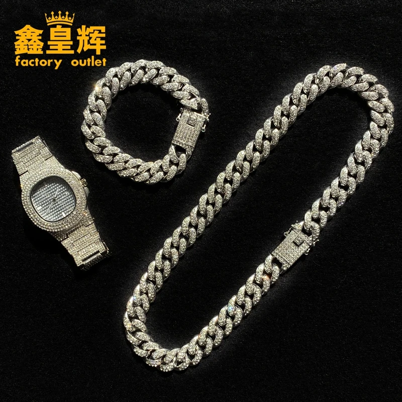 Набор украшений в стиле хип-хоп мужские роскошные хрустальные часы и браслет из