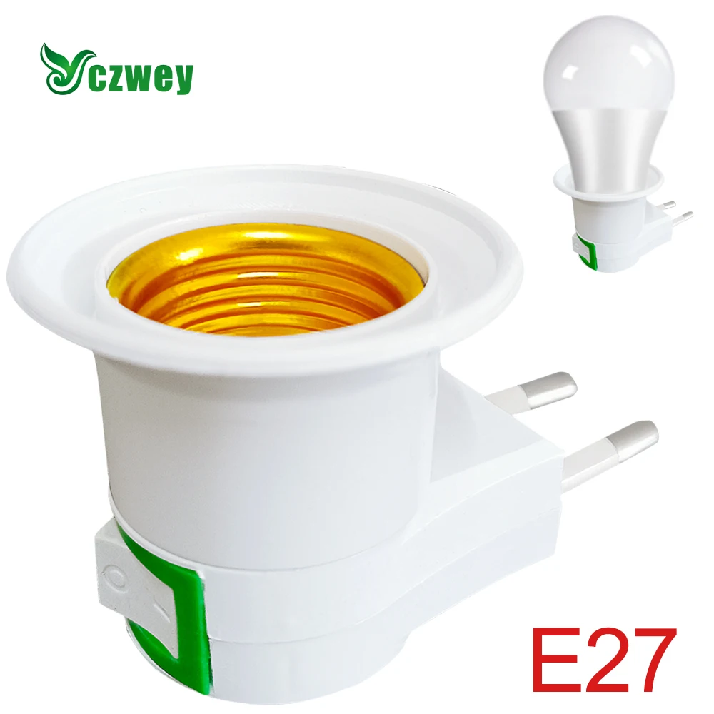 

YCZWEY 1pcs Hot Sell Practical White E27 LED Lamp Socket To EU Plug Socket Adapter Converter With Switch Lamp Holder AC85V -220V