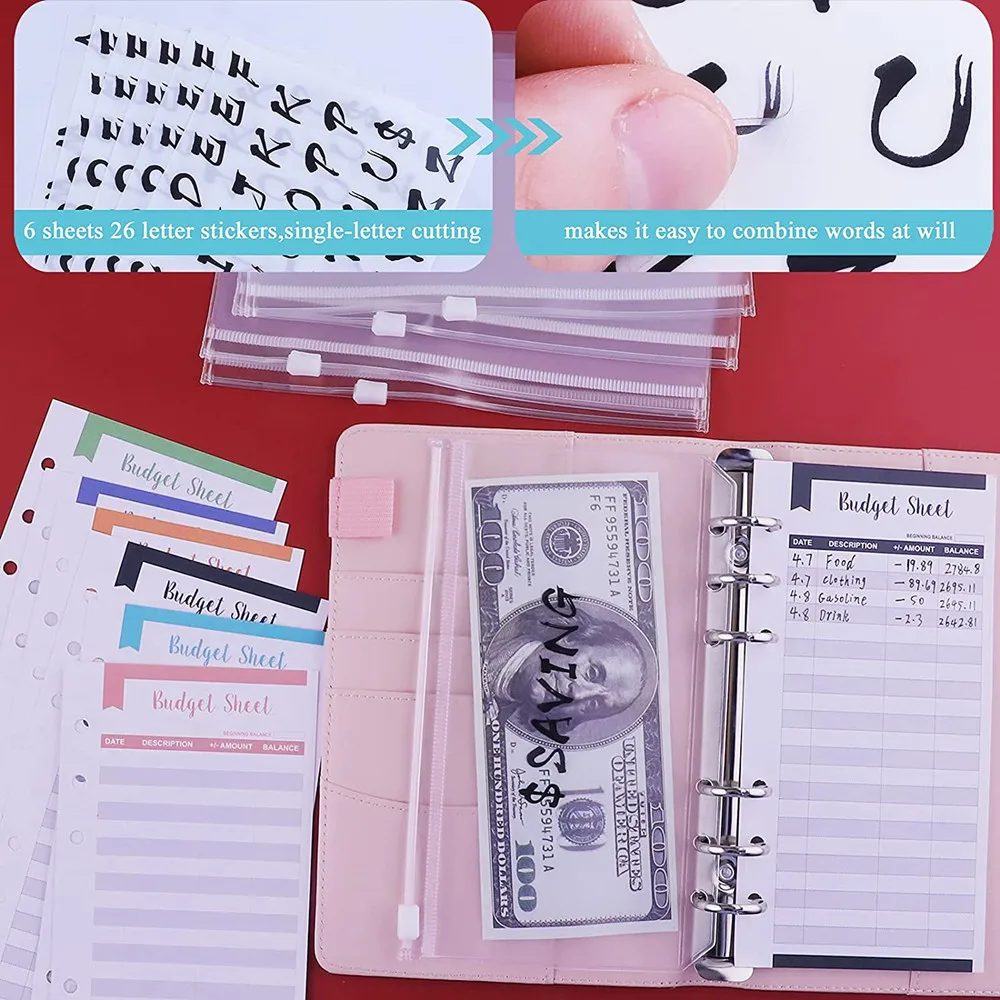 2021 A6 Pu Leather Binder Budget Macaron Notebook Planner Organizer With Expense Sheets And Letter Sticker For Stationery | Канцтовары