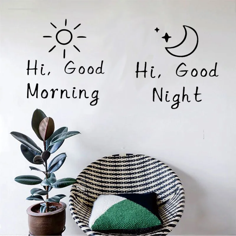

Good Morning/Good Night vinyl Wall Sticker living room bedroom for Home Decoration mural Decals Art alphabet Stickers wallpaper