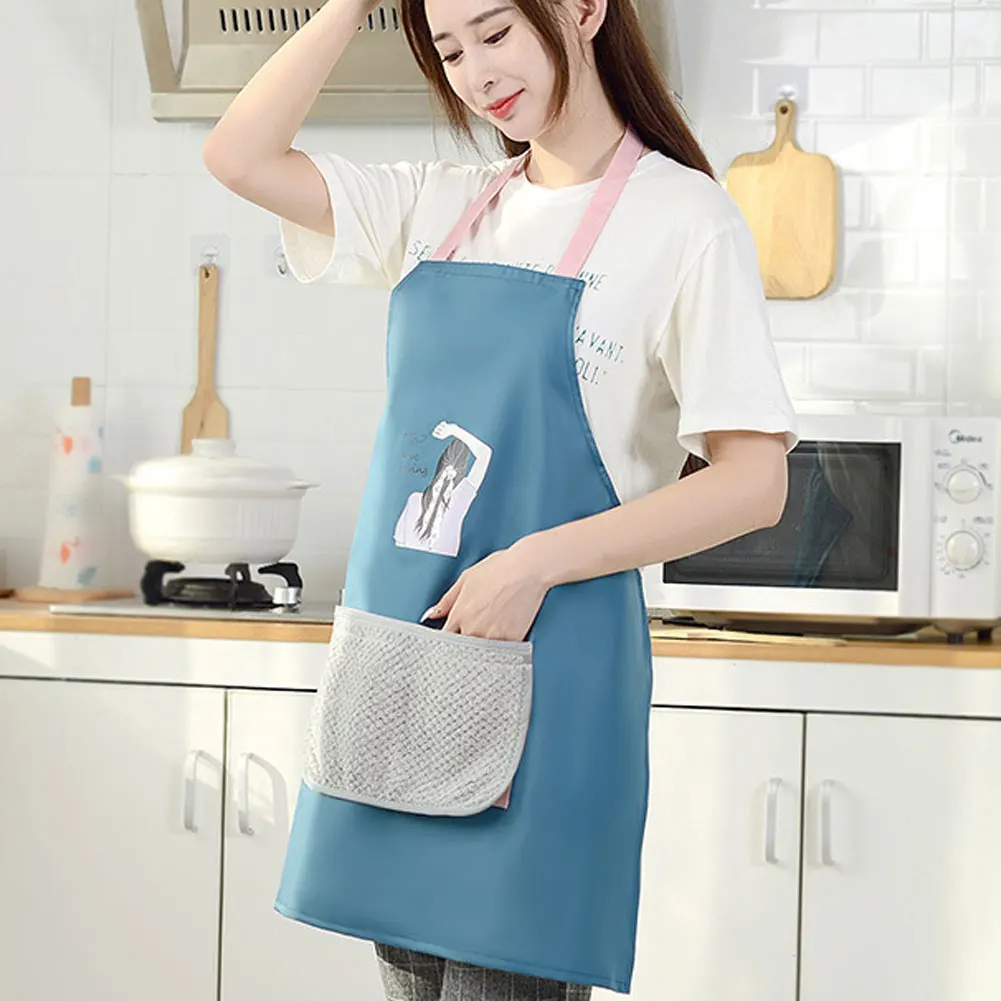 

Adjustable Kitchen Apron Women'S Pocket Apron Waterproof Oil-Proof Removable Hand Towel Apron for Cooking Baking
