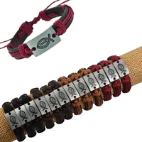 jiayiqi 12pcsset wholesale punk style leather bracelets i love jesus braided rope bangle for men women jewelry amazing price