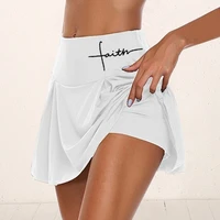 women sport athletic skirted yoga shorts letter print pleated tennis golf skirt workout anti emptied 2 1 biker shorts