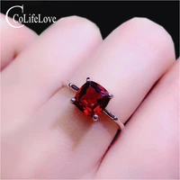 colife jewelry 100 real 925 silver ring for daily wear 7mm natural garnet ring simple silver gemstone ring