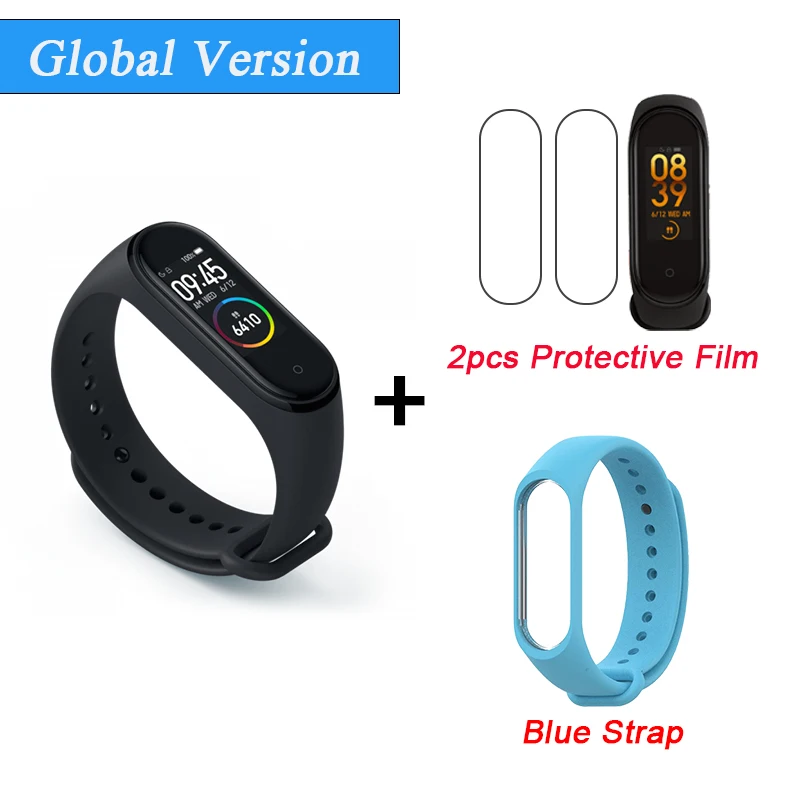 Глобальная версия Xiaomi mi Band 4 Smart mi band 4 водонепроницаемый пульсометр фитнес 135 мАч Bluetooth 5,0 0,9" AMOLED экран - Color: Add 2Film BlueStrap