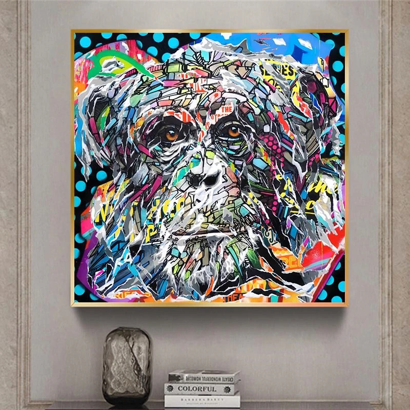 

Abstract Collage Splashes Colours Monkey Picture On Canvas Painting Poster And Prints Funny Animal Wall Art For Living Room