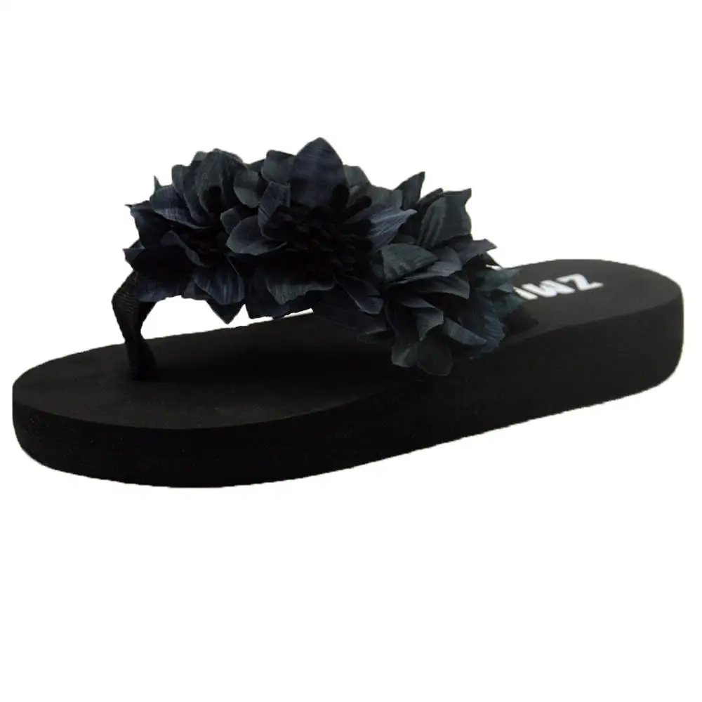 Вьетнамки с цветами женские сандалии нескользящие пляжные шлепанцы на плоской