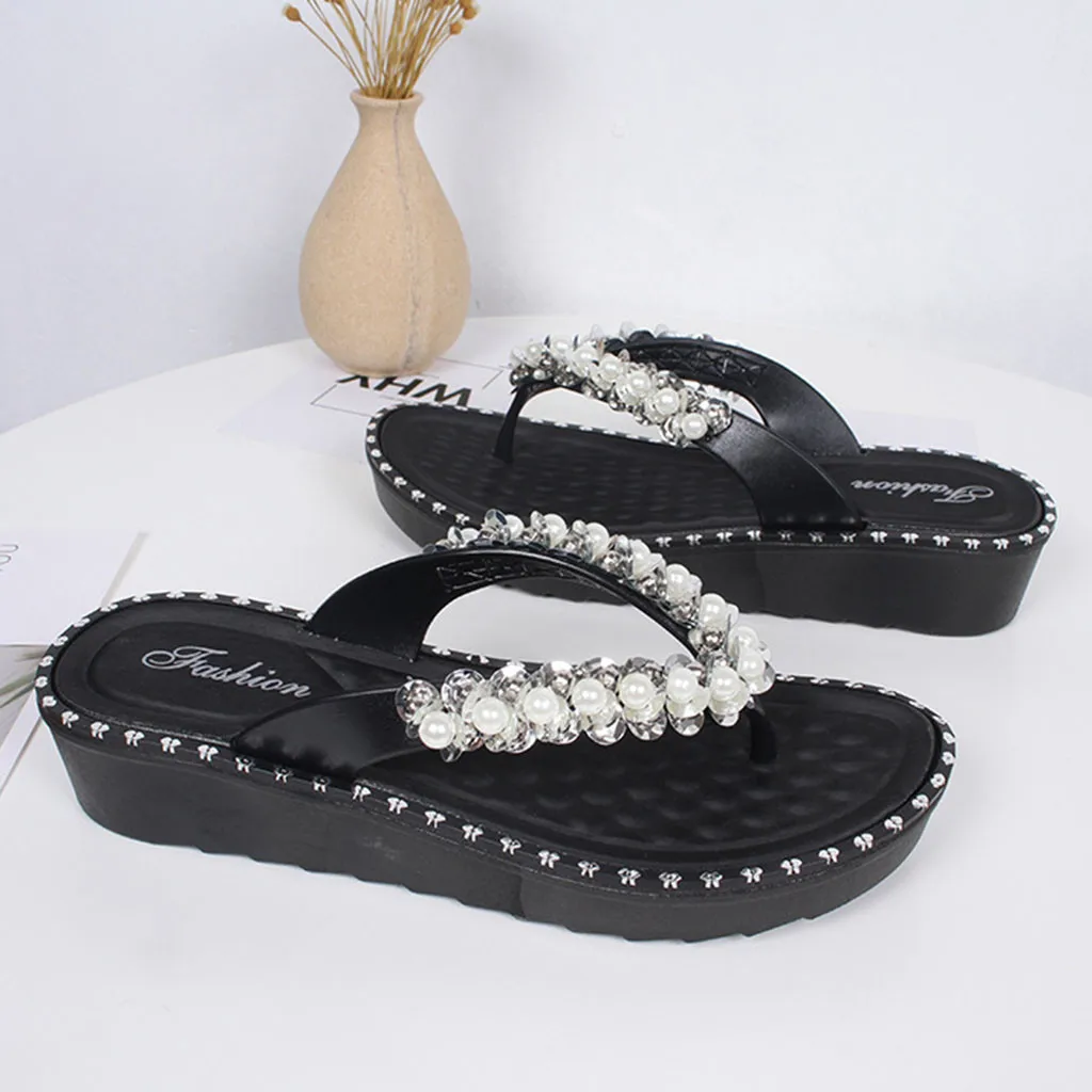 Женские блестящие туфли на среднем каблуке Нескользящие пляжные тапочки плоской