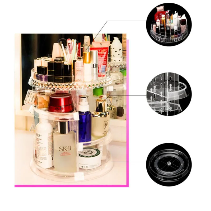 Вращающийся на 360 градусов косметический Органайзер коробка для хранения помады